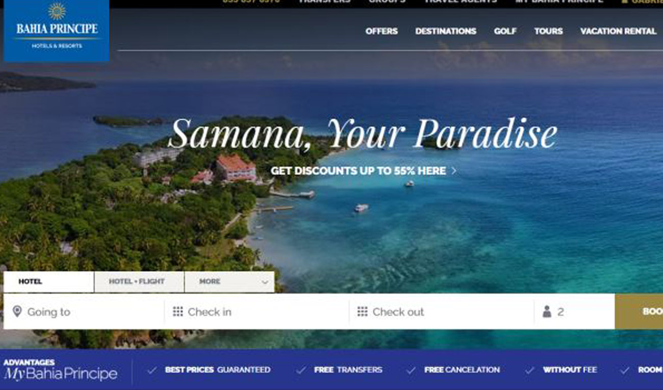 Página inicial de navegación en la web de Bahia Principe